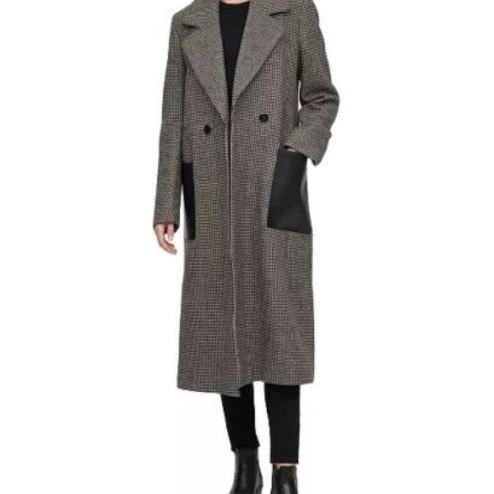 CALVIN KLEIN Women's Plus Size Faux Leather Pocket Walker Coat NWT 1X